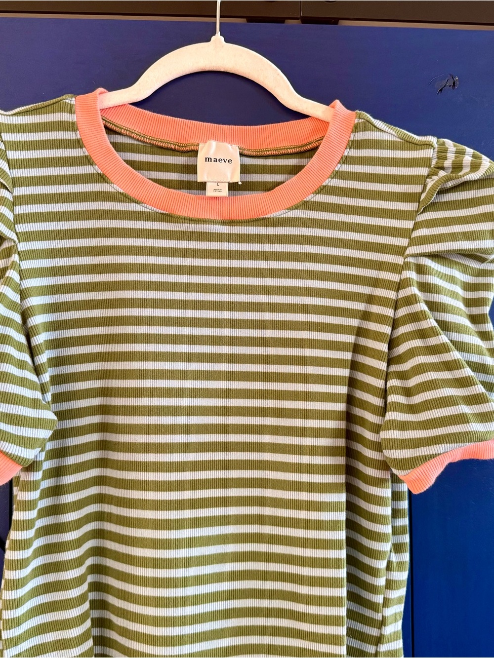 Maeve Green/Blue Puffed Sleeve Top, Large - Picture 3 of 6